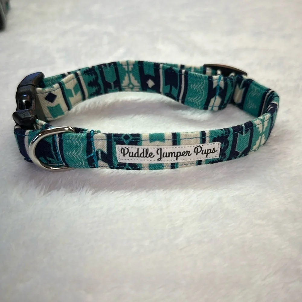 Puddle Jumper Pups Aztec Teal Green Print Collar Small Dog NWOT